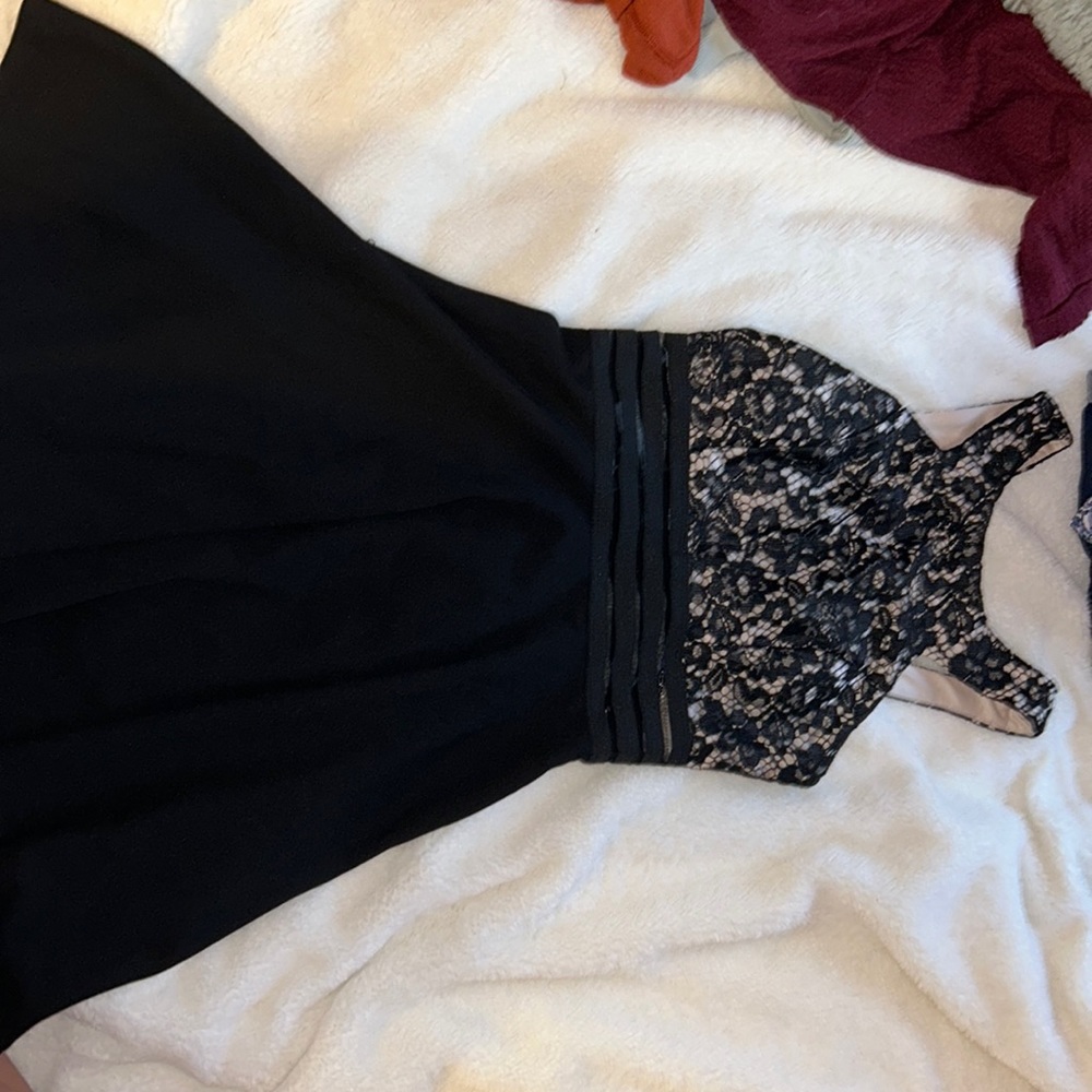 Black floral lace mini formal dress with padding!